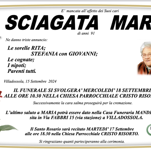 Sciagata Maria di anni 91