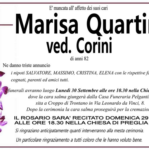 Marisa Quartini ved. Corini anni 82
