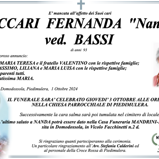 Naccari Fernanda &quot;Nanda&quot; ved. Bassi di anni 93