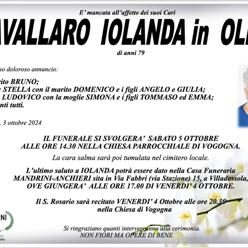Cavallaro Iolanda in Ollio di anni 79