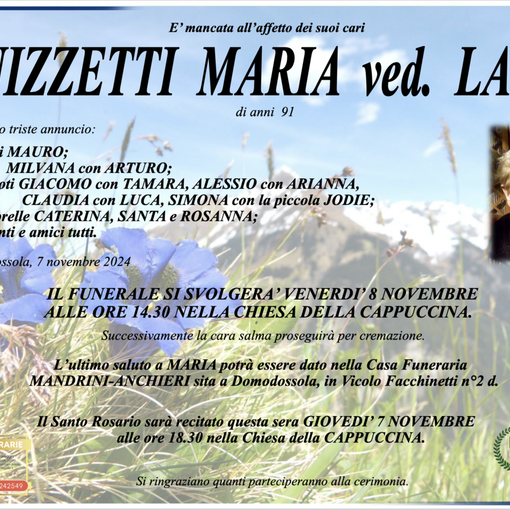 Guzzetti Maria ved. Lappa di anni 91
