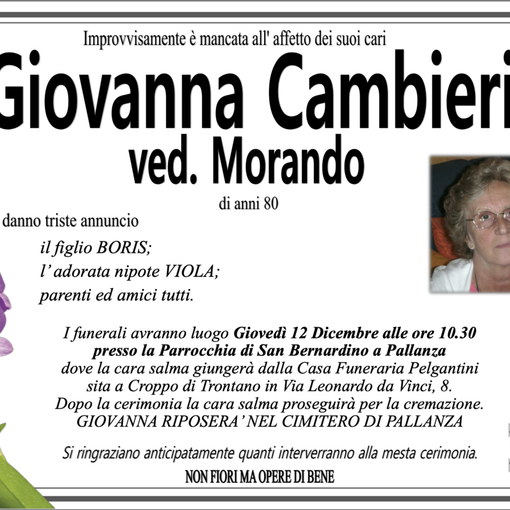 Giovanna Cambieri ved. Morando di anni 80