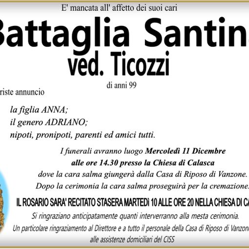 Battaglia Santina ved. Ticozzi 99 anni