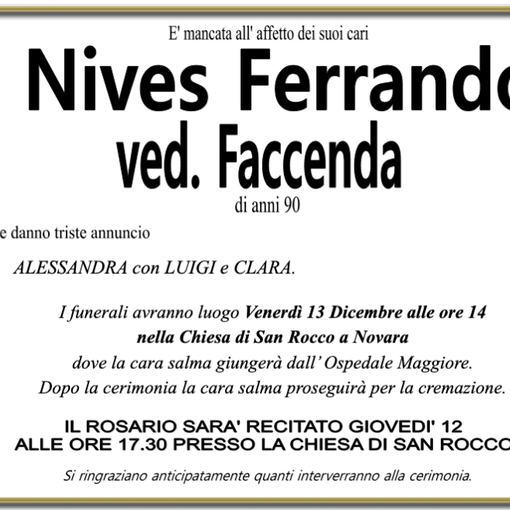 Nives Ferrando ved. Faccenda 90 anni