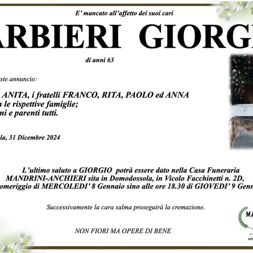 Barbieri Giorgio di anni 63