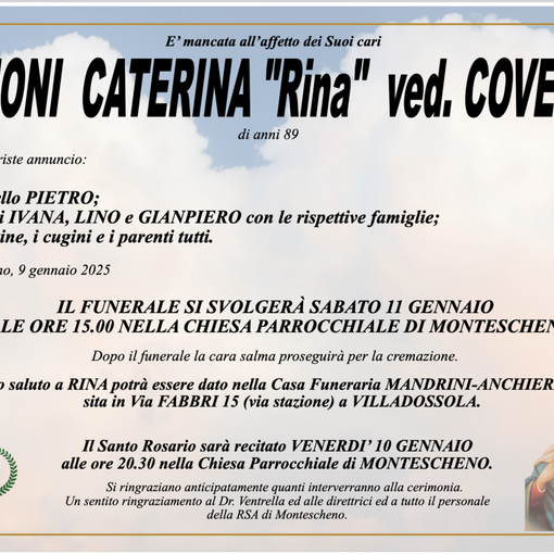 Preioni Caterina &quot;Rina&quot; ved. Covetta di anni 89