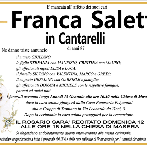 Franca Saletti in Cantarelli di anni 87