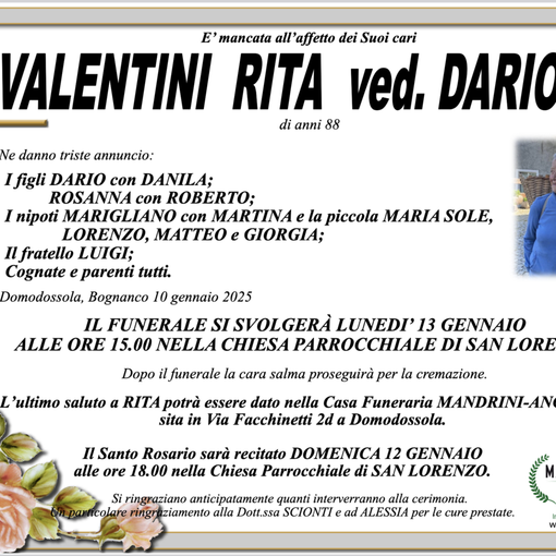 Valentini Rita ved. Darioli di anni 88