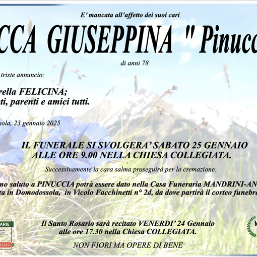 Tacca Giuseppina &quot;Pinuccia&quot; di anni 78
