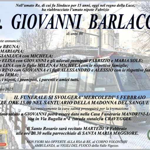 Cav. Giovanni Barlacchi di anni 86