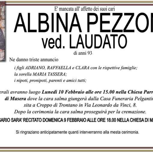Albina Pezzoni ved. Laudato 93 anni