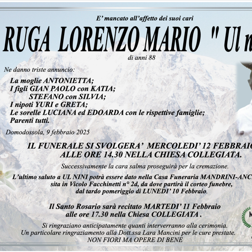 Ruga Lorenzo Mario &quot;Ul Nini&quot; di anni 88