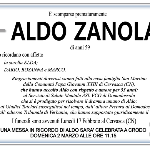 Aldo Zanola di anni 59
