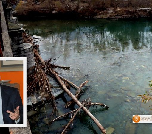 Il fiume Toce al ponte della Masone e nel riquadro il sindaco di Pallanzeno, Gianpaolo Blardone