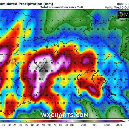 Tempo potenzialmente alluvionale sulle Alpi