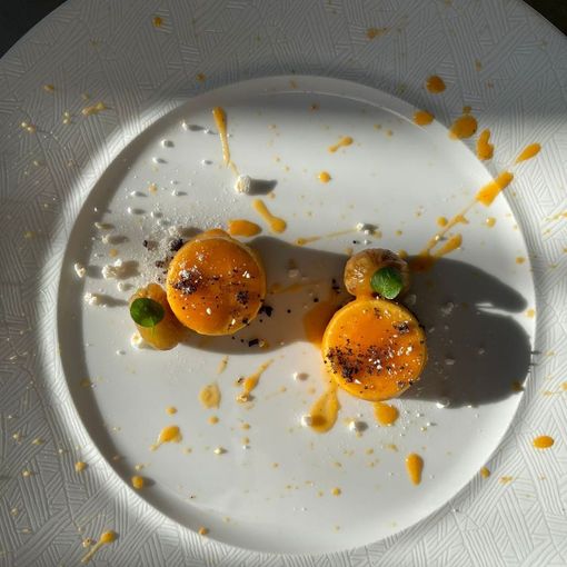 Bavarese ai cachi con castagne caramellate e crumble al cioccolato