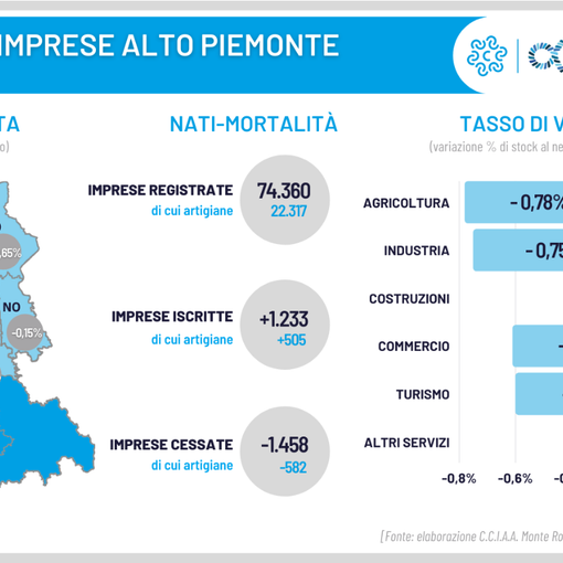 Demografia imprese Piemonte Nord Orientale: lieve diminuzione nel primo trimestre 2022
