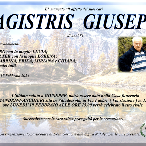 Magistris Giuseppe di anni 81