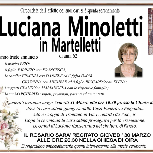 Minoletti Luciana in Martelletti di anni 62