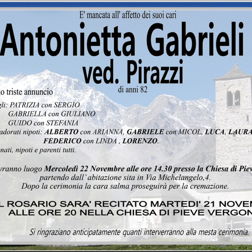 Antonietta Gabrieli ved. Pirazzi di anni 82