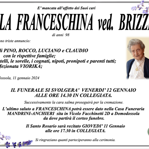 Sala Franceschina ved. Brizzi di anni 98