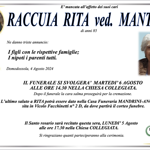 Raccuia Rita ved. Mantino di anni 85