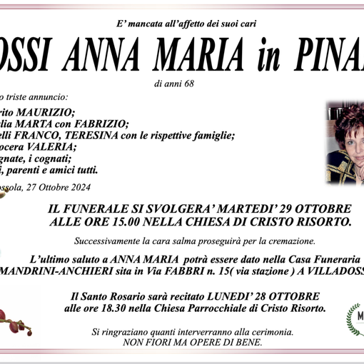 Grossi Anna Maria in Pinardi di anni 68
