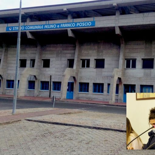 Nella foto: lo stadio Poscio e nel riquadro il consigliere comunale  Francesco Squizzi