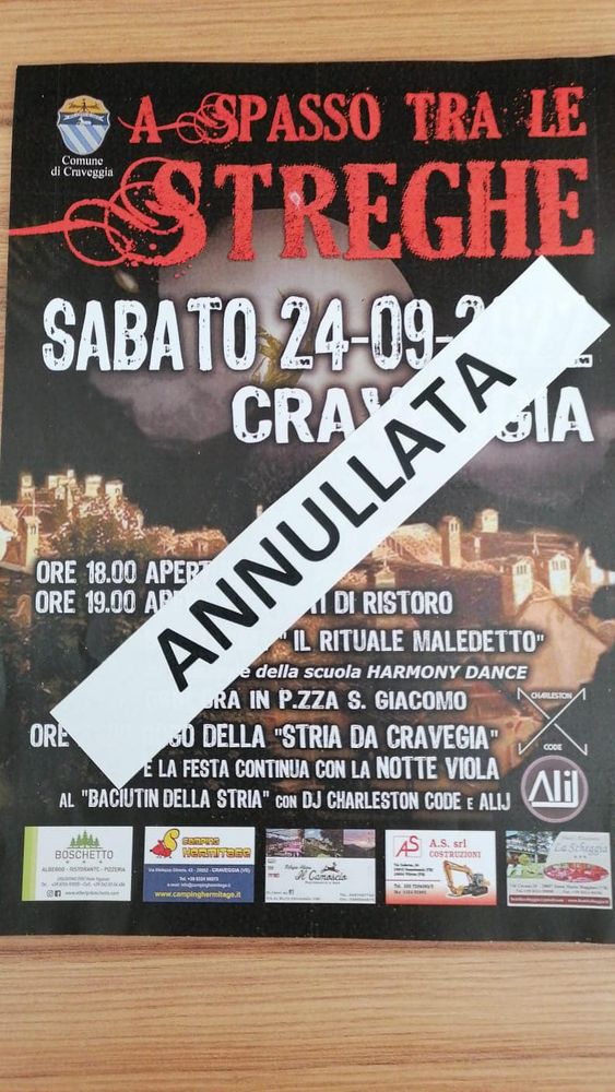 Annullata la manifestazione 'A spasso tra le streghe a Craveggia' Annullata la manifestazione 'A spasso tra le streghe a Craveggia'