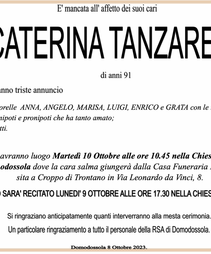 Caterina Tanzarella di anni 91