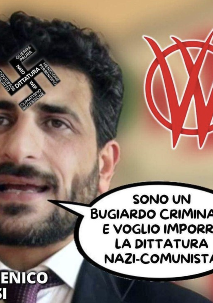 Una svastica sulla fronte: &quot;Sono un bugiardo criminale&quot;. Il segretario del Pd Rossi nel mirino dei no-Vax
