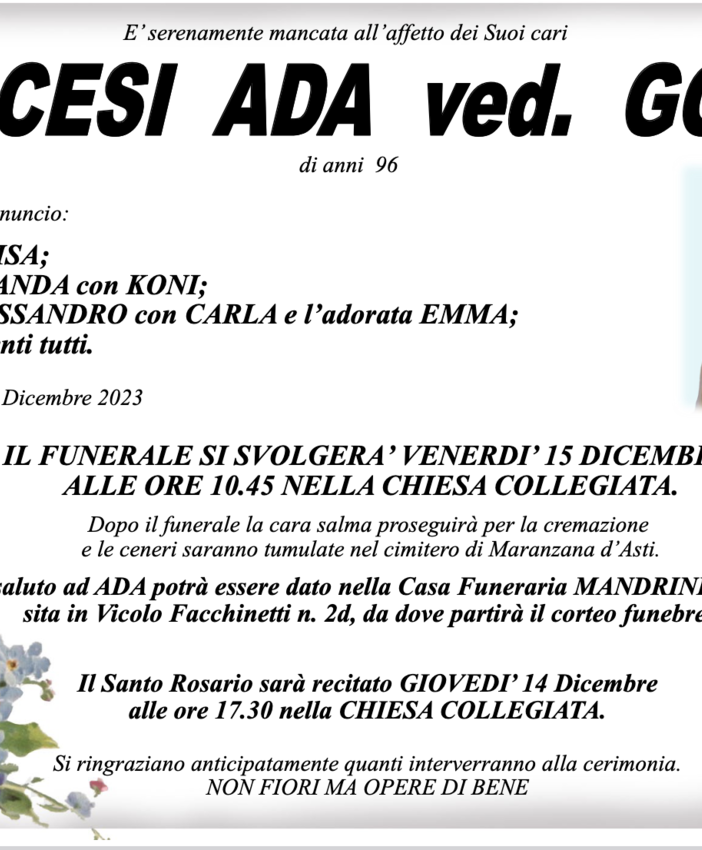Vercesi Ada ved. Gosio di anni 96