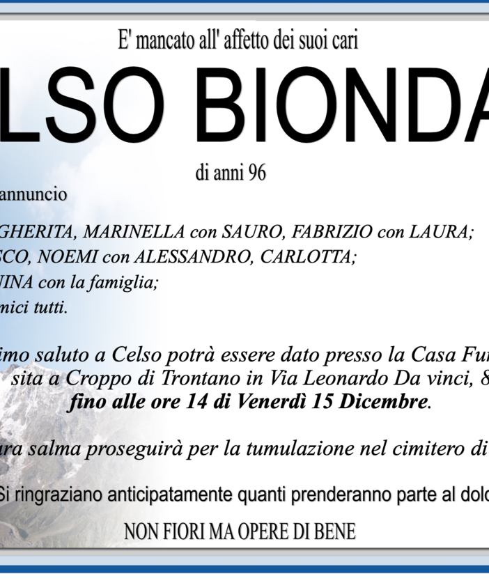 Celso Bionda di anni 96