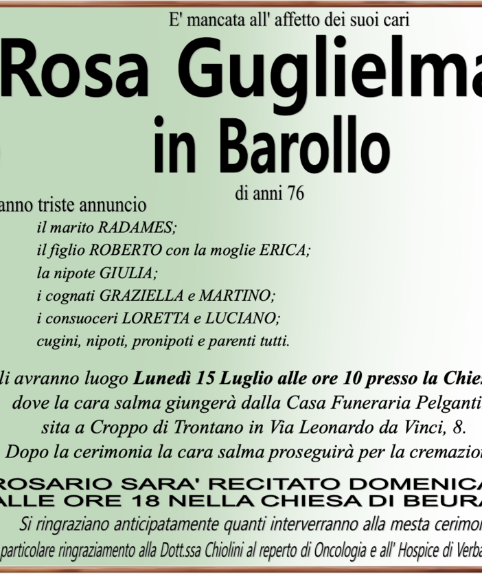 Rosa Gugliemazzi in Barollo di anni 76