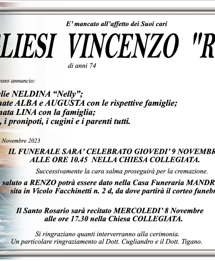 Pugliesi Vincenzo &quot;Renzo&quot; di anni 74