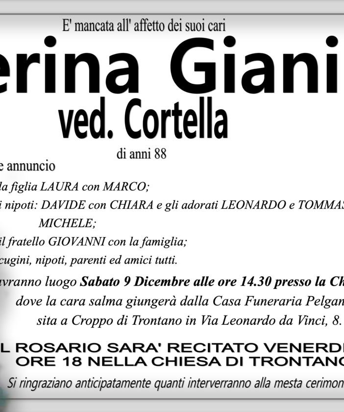 Pierina Giani ved. Cortella di anni 88