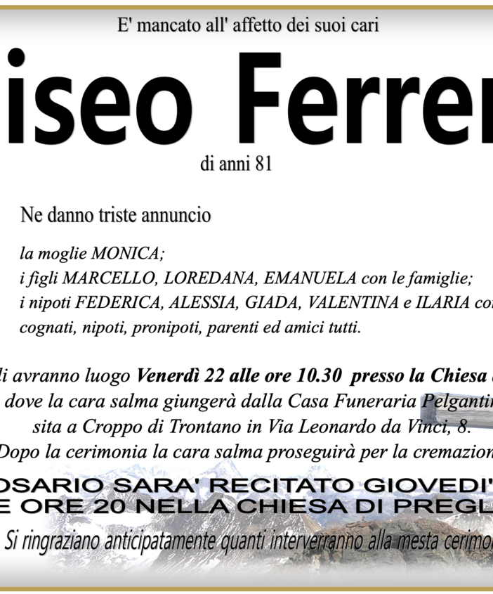 Eliseo Ferrero di anni 81