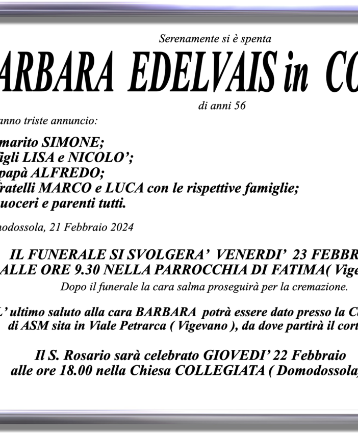Barbara Edelvais in Corsico di anni 56