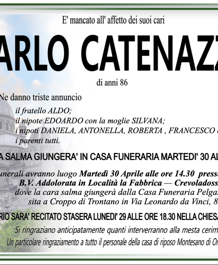 Carlo Catenazzi di anni 86