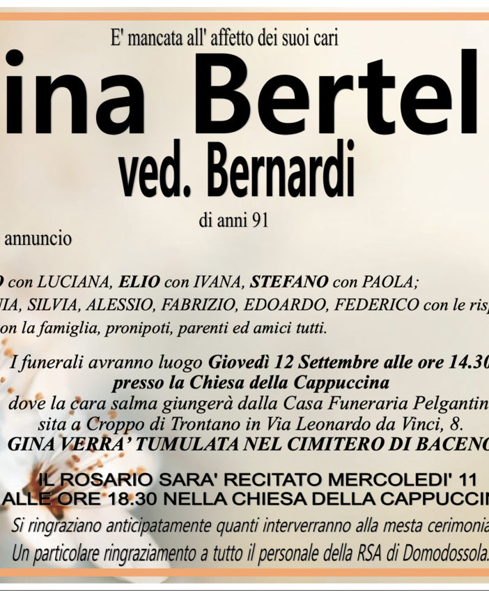Gina Bertelli ved. Bernardi di anni 91
