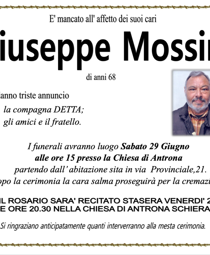 Giuseppe Mossina di anni 68