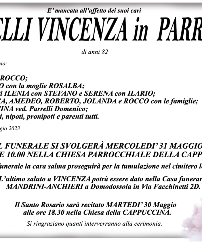 Parrelli Vincenza in Parrelli di anni 82