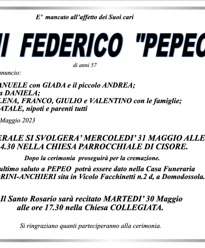 Prini Federico &quot;Pepeo&quot; di anni 57