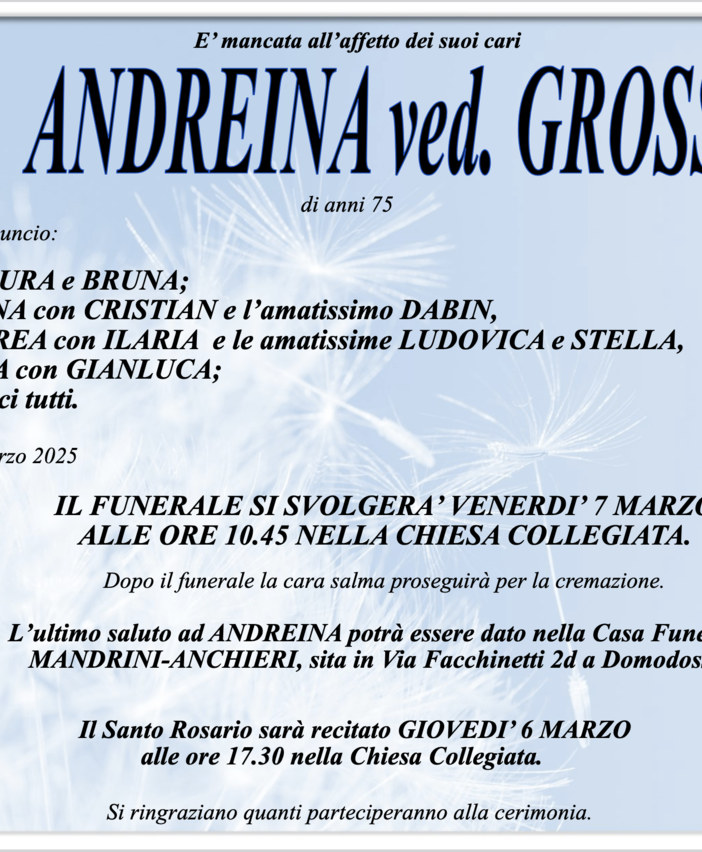 Savia Andreina ved. Grosselli di anni 75