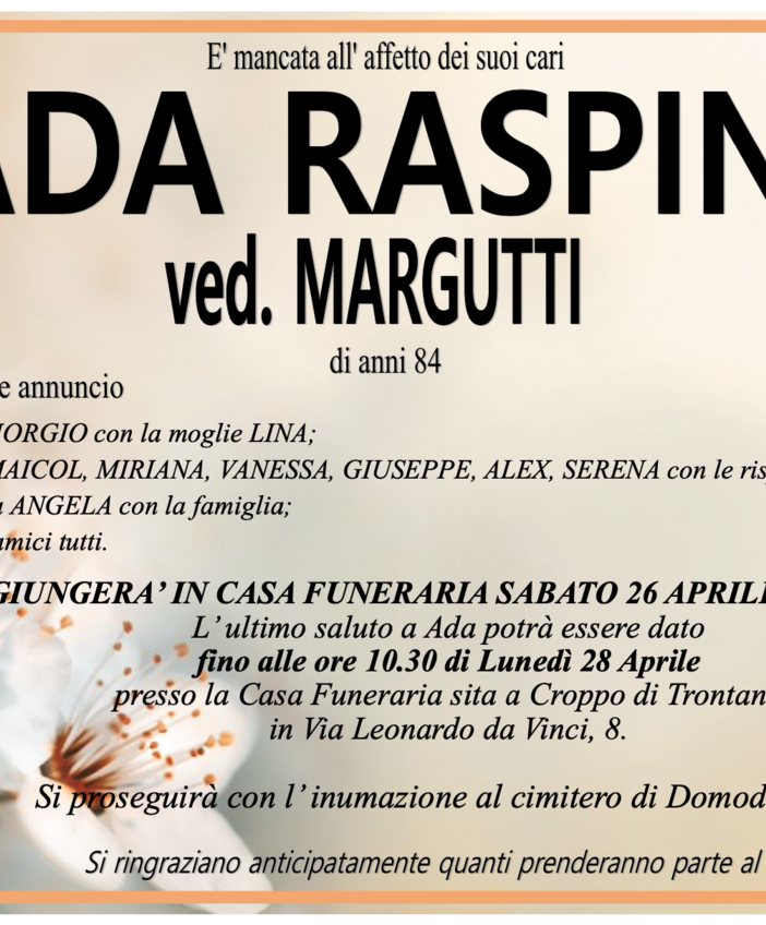 Ada Raspini ved. Margutti di anni 84