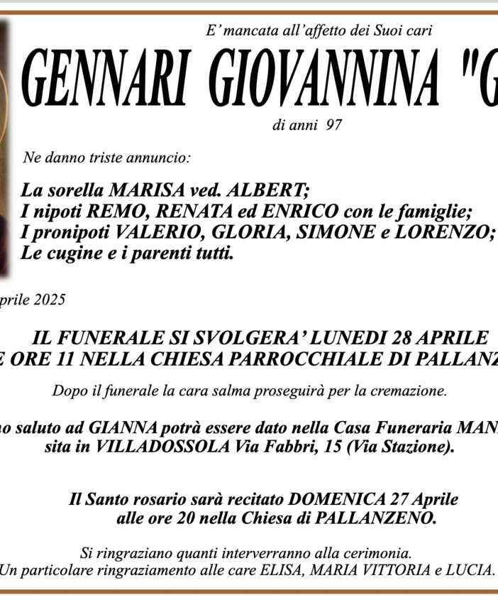 Gennari Giovannina &quot;Gianna&quot; di anni 97