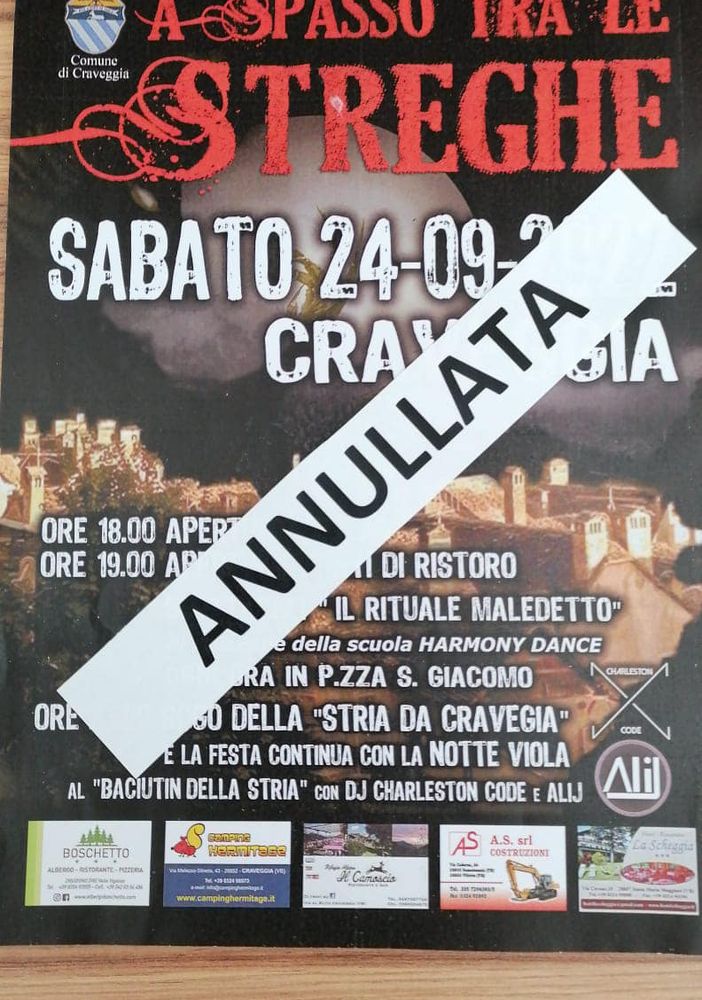 Annullata la manifestazione 'A spasso tra le streghe a Craveggia'