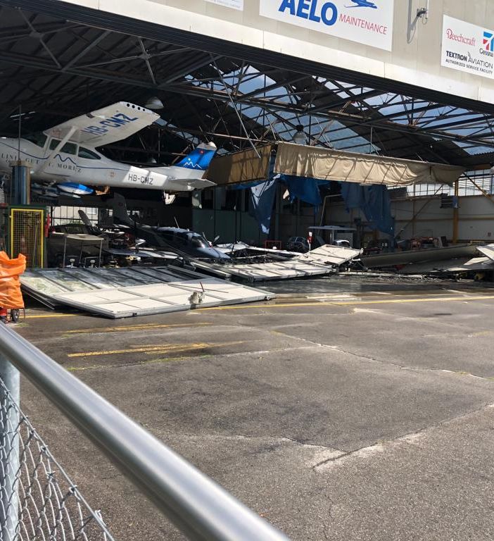 Tromba d'aria all'aeroporto di Locarno Magadino, si registrano ingenti  danni