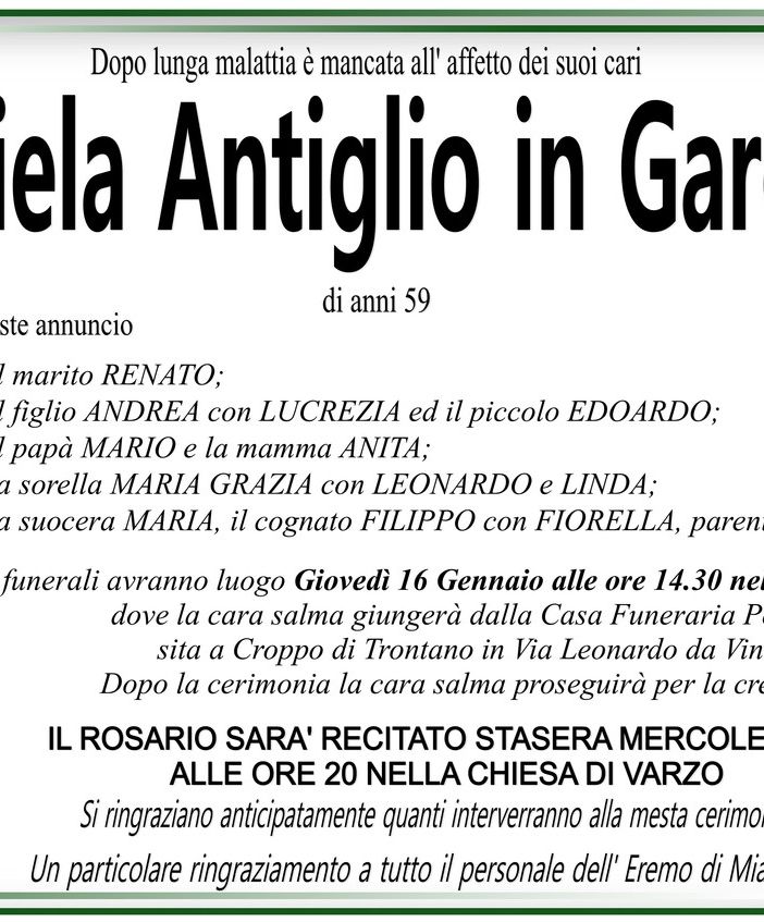 Daniela Antiglio in Garofalo di anni 59