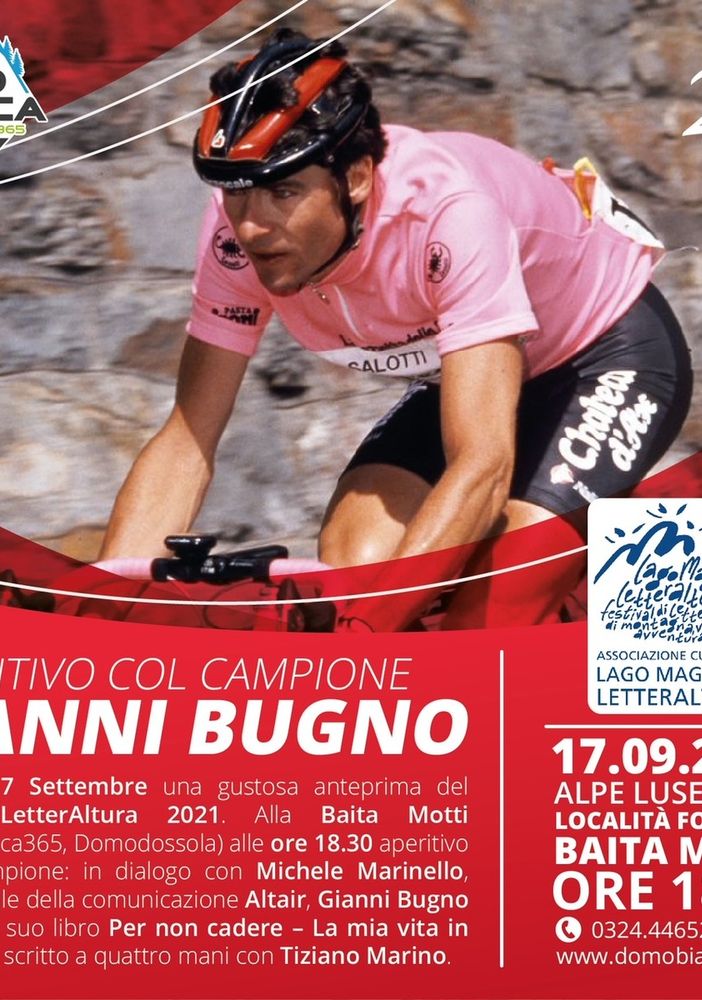 Gianni Bugno presenta il suo libro alla Baita Motti del Lusentino